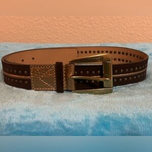 Michael Kors Brown Leather Belt with Gold Buckle